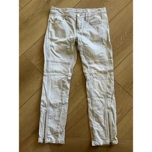 CLOSED Striped Moto Jeans Womens Size 25 Beige Zip‎ Ankle Detailed Cotton